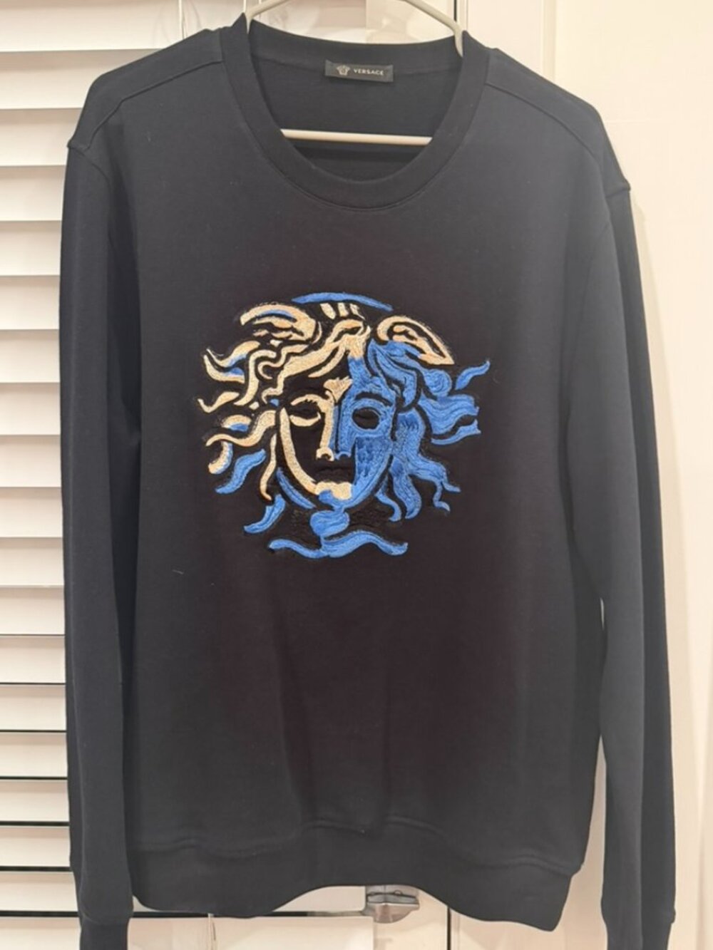 Versace Embroidered Split Medusa Head Black Crewneck Sweatshirt